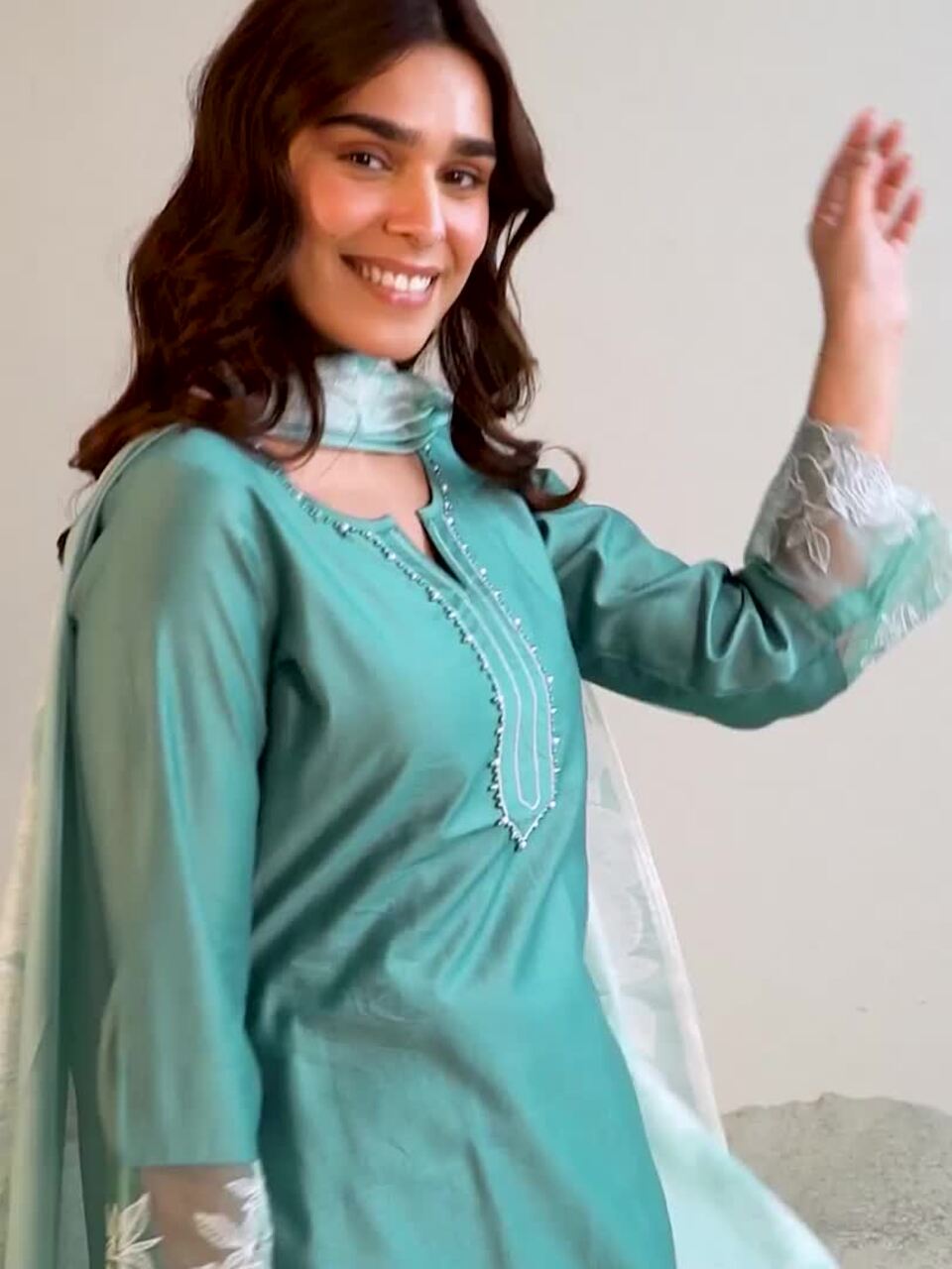 Libas Women Ethnic Motifs Yoke Design Regular Beads and Stones Kurta with Trousers & With Dupatta