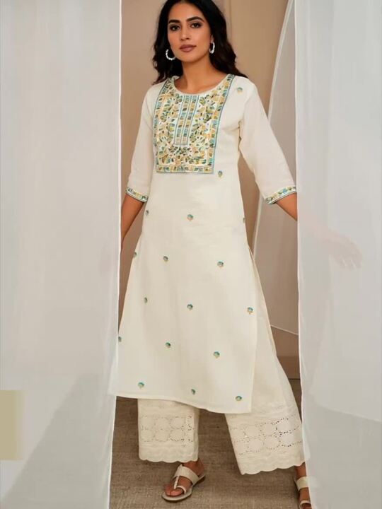 Libas Floral Embroidered Yoke Cotton Straight Kurta