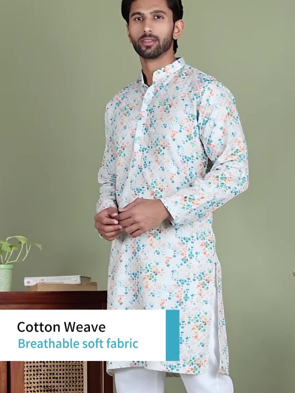 Anouk Floral Printed Mandarine Collar Straight Kurta