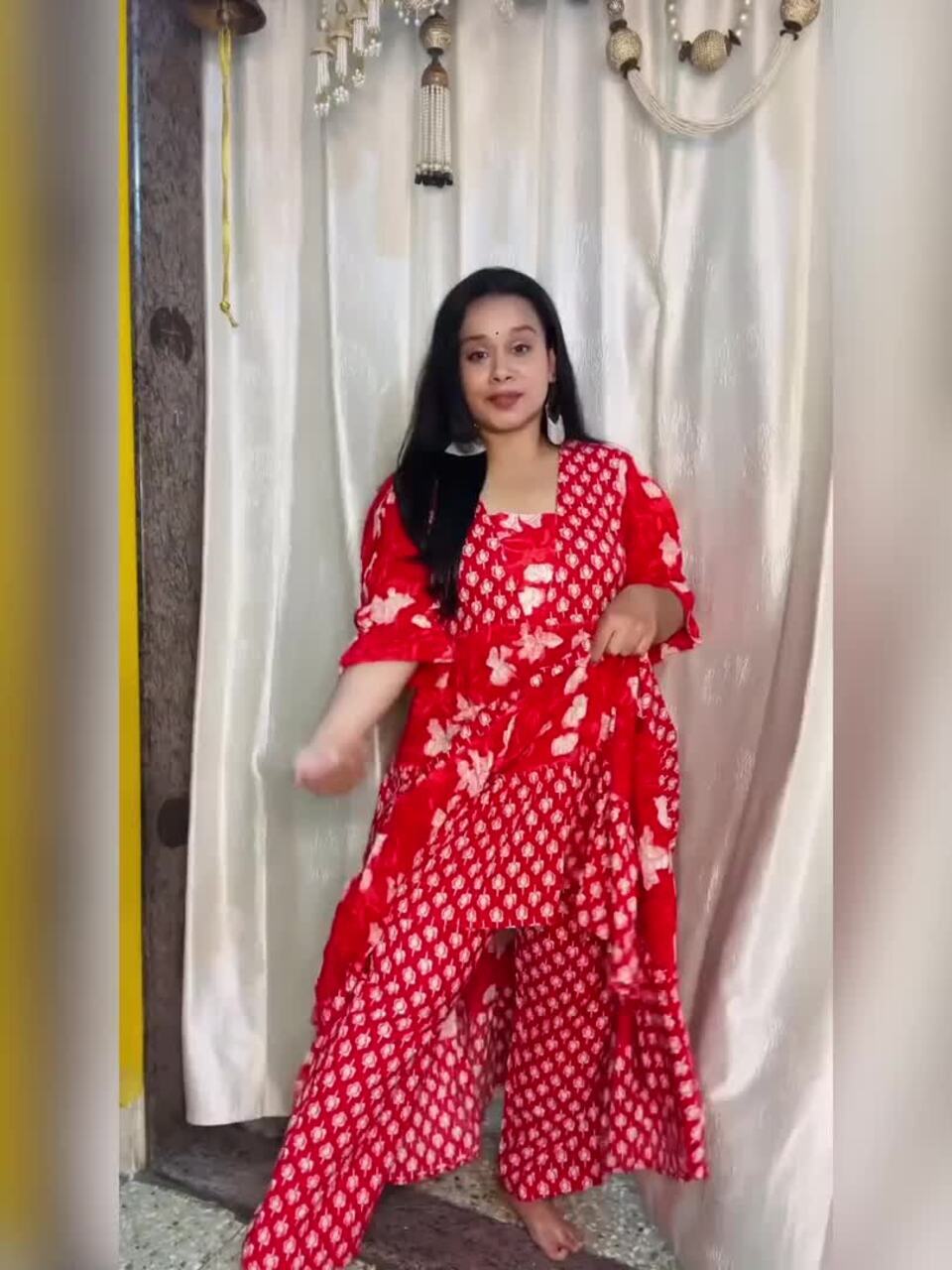 anayna Ethnic Motifs Printed Tiered Kurta with Palazzos