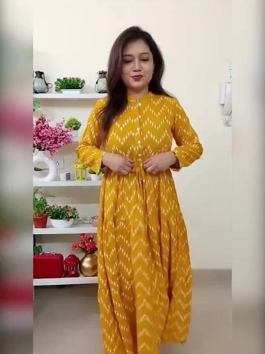 anayna Women Yellow Printed Fit and Flare Dress