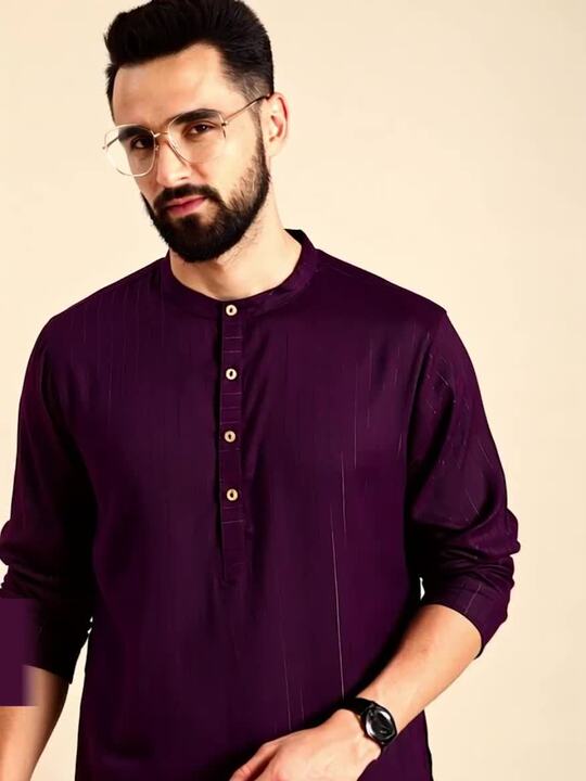 Anouk Men Purple Self-Striped Kurta