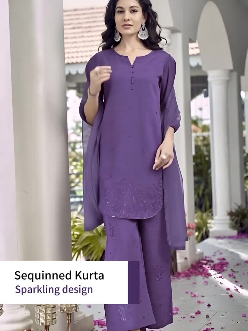 Tikhi Imli Floral Embroidered Notch Neck Straight Kurta With Trousers And Dupatta