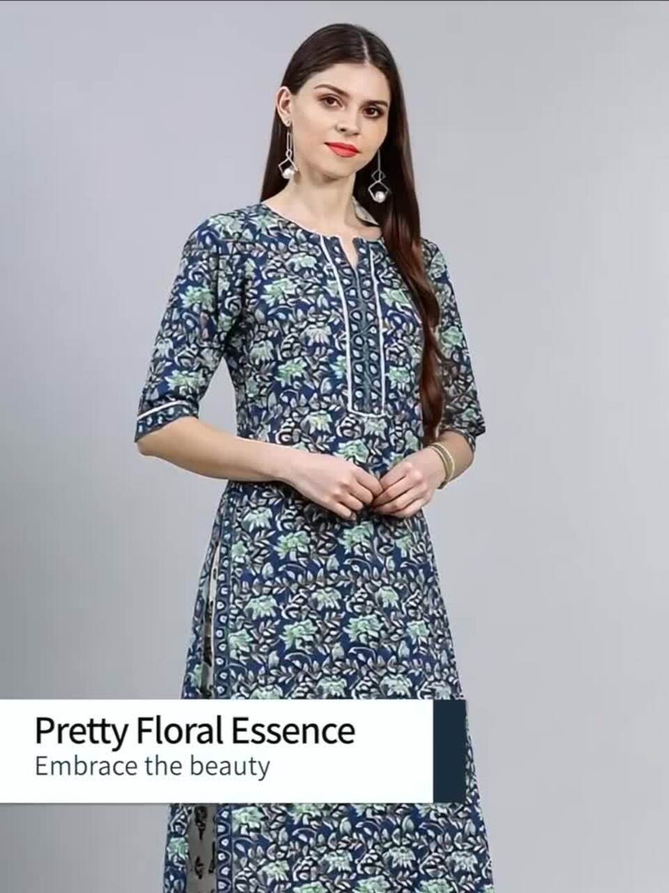 Libas Women Blue Printed Kurta with Palazzos & Dupatta