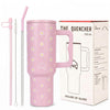 House of Quirk 1200ML Stainless Steel Tumbler with Handle & Lid - Pink Daisy