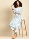 Anayna Women White & Blue Printed Kurta with Trousers