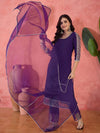 Sangria Zari Sequence Embroidered Straight Kurta & Trousers With Dupatta