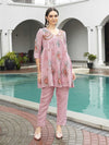 Tikhi Imli Embroidered V-Neck Three-Quarter Sleeves Linen Tunic With Trouser
