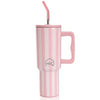 House of Quirk 1200ML Stainless Steel Tumbler with Handle & Lid - Rose Stripe