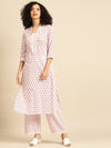 Anayna Women White & Pink Printed Kurta with Palazzos