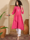 Sangria Women Pink Cotton V-neck Straight Kurta