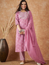 Sangria Floral Printed Pure Cotton Kurta With Trousers & Dupatta