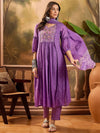 Sangria Women Thread Embroidered Pure Cotton Anarkali Kurta With Trousers & Dupatta