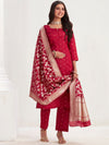 Sangria Maroon Geometric Printed Straight Kurta With Trousers And Dupatta