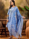 Sangria Floral Printed Notch Neck Pure Cotton Straight Kurta With Trousers & Dupatta