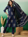 Sangria Notch Neck Printed Pure Cotton Kurta With Trousers & Dupatta