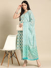 Anayna Floral Printed Regular Pure Cotton Sweetheart Neck Kurta With Trousers & Dupatta