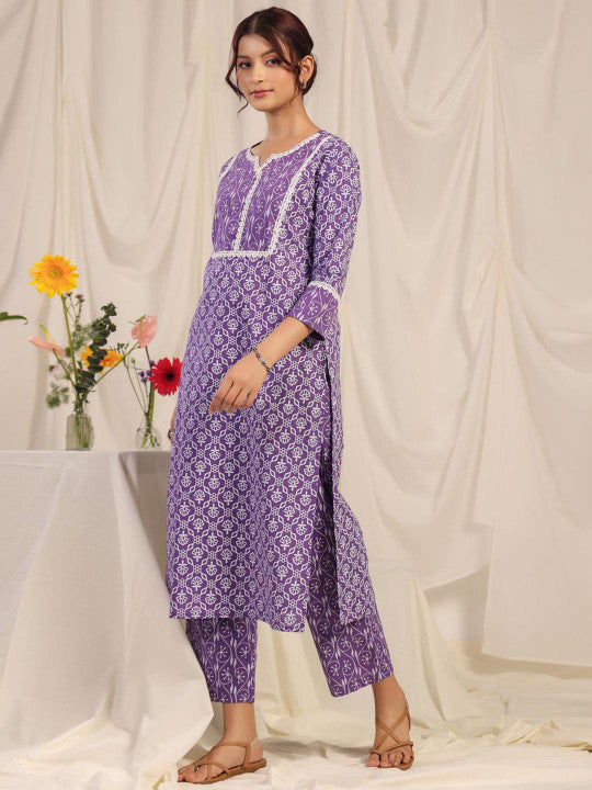 anayna Women Floral Embroidered Regular Pure Cotton Kurta with Trousers