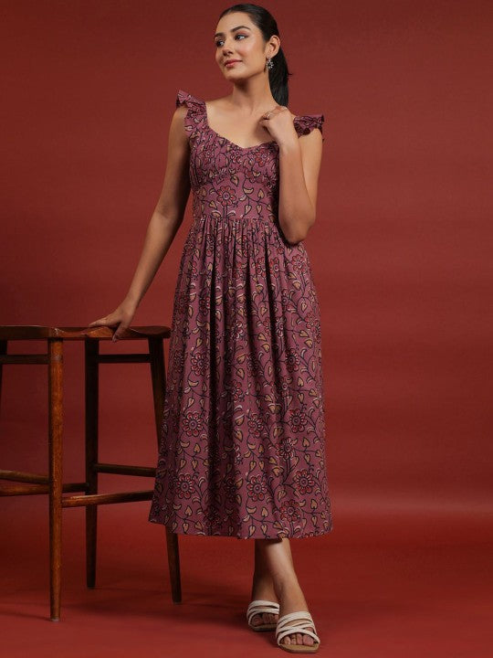 anayna Printed Cotton Fit & Flared Maxi Ethnic Dresses