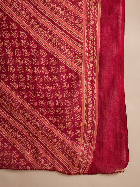 Sangria Floral Printed Pure Cotton Straight Kurta With Palazzos & Dupatta Set