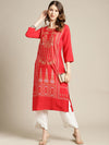 KSUT Red And White Floral Panel Printed Straight Kurta