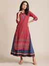 KSUT Red and Blue Floral Printed Straight Kurta With 3/4th Sleeves