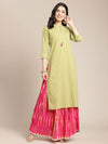 KSUT Lime and White Printed Kurta with Tassel Embellishment On Placket