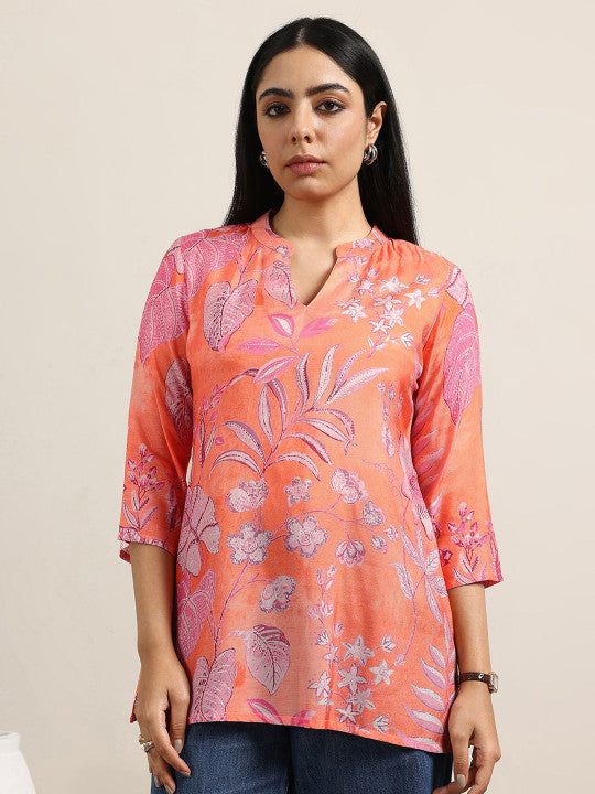 Women Mandarin Collar Printed Tunic