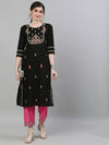 ISHIN Black Embroidered Kurta