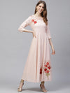 ISHIN Cotton Peach & Gold Embroidered Anarkali Kurta