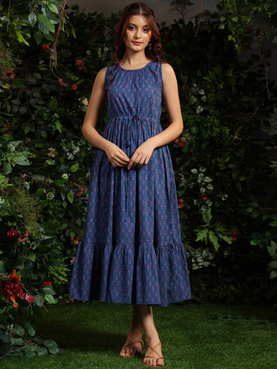 anayna Women Printed Fit & Flared Cotton Sleeveless Dress