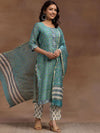 Libas Floral Printed Regular Pure Cotton Straight Kurta with Trousers & Dupatta