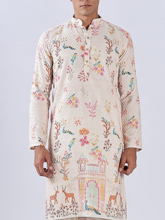 Men Floral Embroidered Cotton Kurta