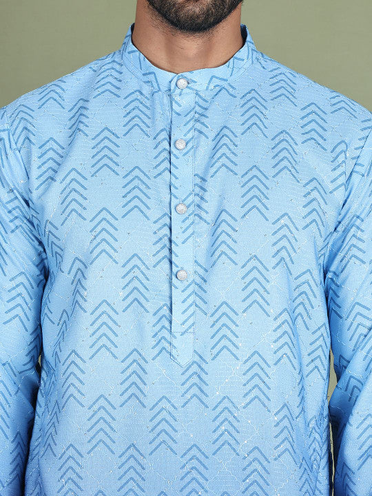 Anouk Abstract Printed Mandarine Collar Straight Sequinned Kurta