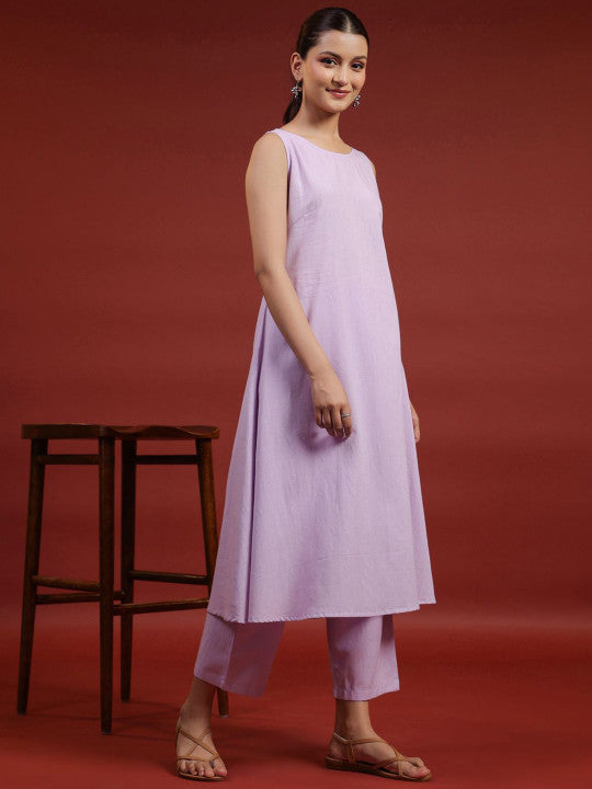 Anayna Women Pure Cotton Regular A Line Kurta & Trousers Set