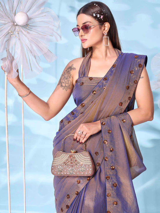 Tikhi Imli Embellished Sequinned Satin Heavy Work Saree