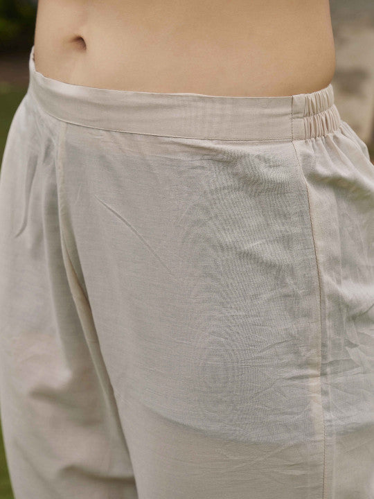 Tikhi Imli Floral Yoke Design Empire Pure Cotton Kurta With Trousers & Dupatta