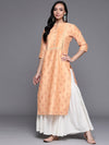 Libas Orange Printed Chanderi Silk Kurta