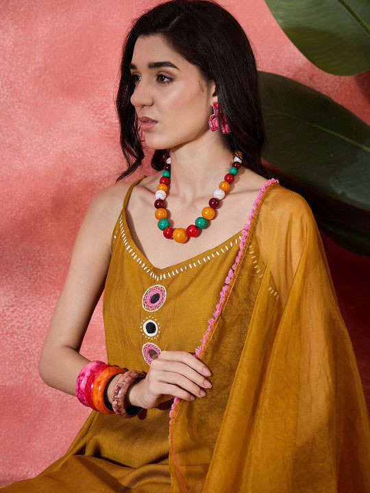 Sangria Embroidered Shoulder Straps Kurta With Trouser & Dupatta