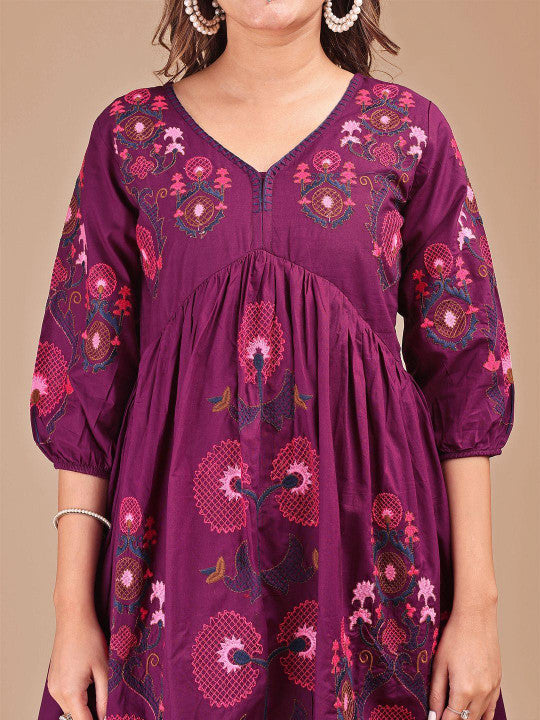 Embroidered V Neck Tunic With Trousers Co-Ords