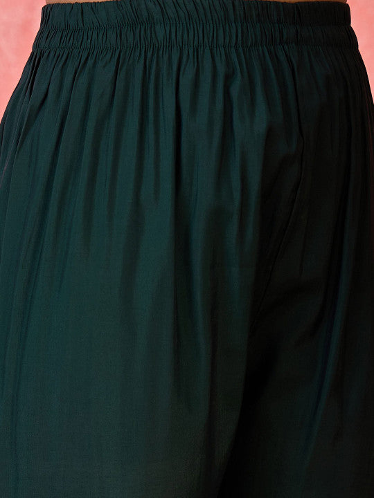 Sangria Floral Embroidered Thread Work Pure Silk Straight Kurta & Trousers With Dupatta