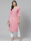 PIROH Womens Printed & Embroidered Straight Kurta Pink