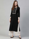 PIROH Womens Rayon Embroidered Straight Kurta Black