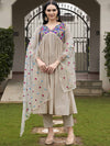 Tikhi Imli Floral Yoke Design Empire Pure Cotton Kurta With Trousers & Dupatta