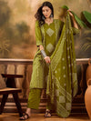 Sangria Women Geometric Printed Cotton Kurta with Trousers & Dupatta