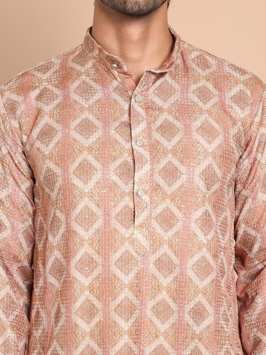 Men Geometric Printed Sequinned Kurta