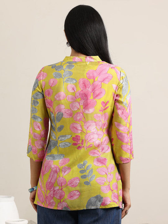 Women Silk Mandarin Collar Printed Tunic