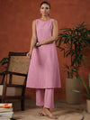 Anayna Checked Round Neck Sleeveless Pure Cotton A-Line Kurta With Trousers