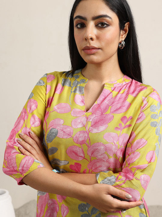 Women Silk Mandarin Collar Printed Tunic