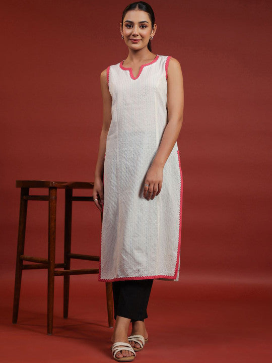 Women Geometric Thread Work Pastels Dobby Kurta